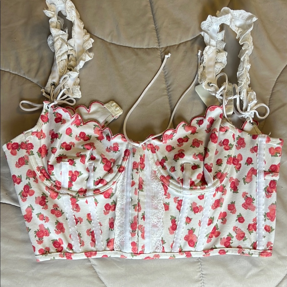 Floral Corset Top with Lace Trim